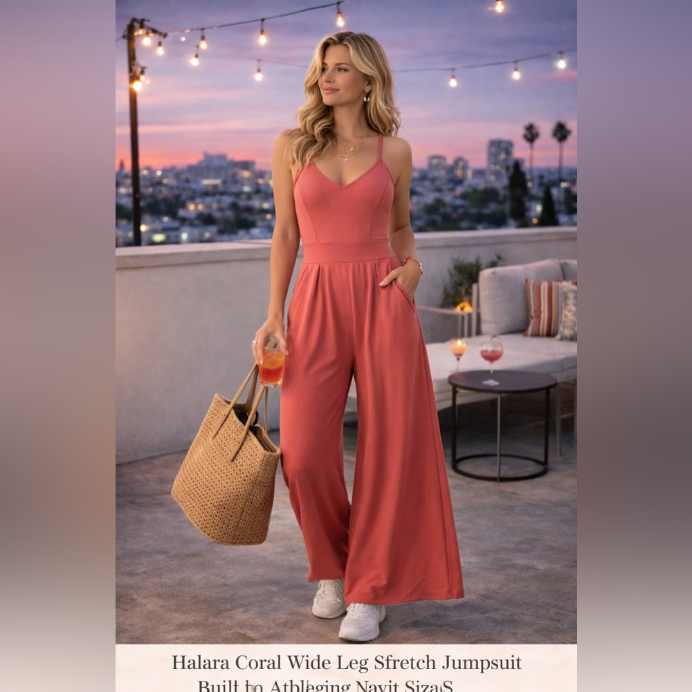 Breezeful™ Backless Side Invisible Zipper Pocket Wide-Leg QuickDry Slip Jumpsuit - Picture 5 of 8